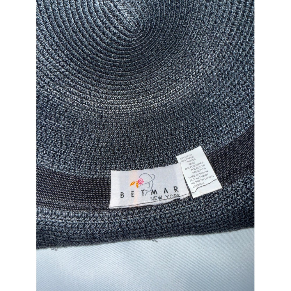 Betmar New York Vintage Black Straw Sun Hat Wide Brim Paper Blend Style 166 - Picture 3 of 4